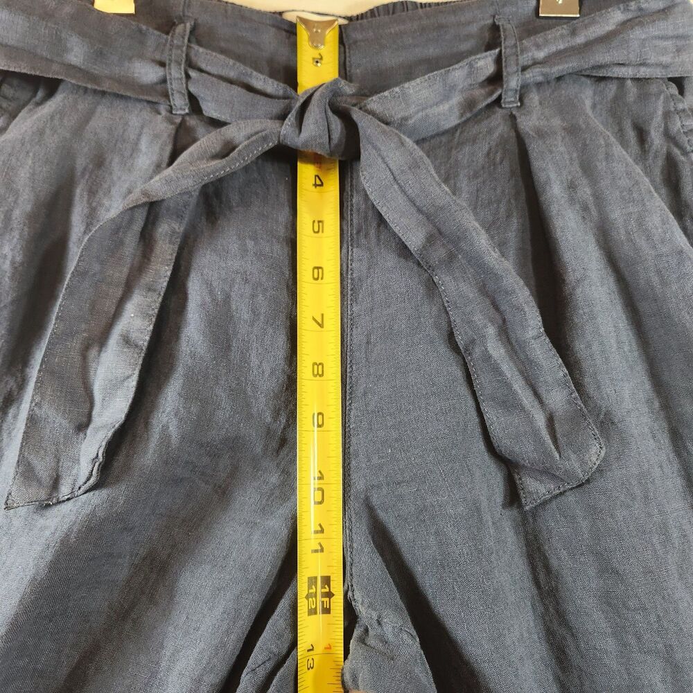 Nicole Miller Womens 100% Linen Capri Ankle Pants Med Blue Elastic Waist Belted - Picture 7 of 14